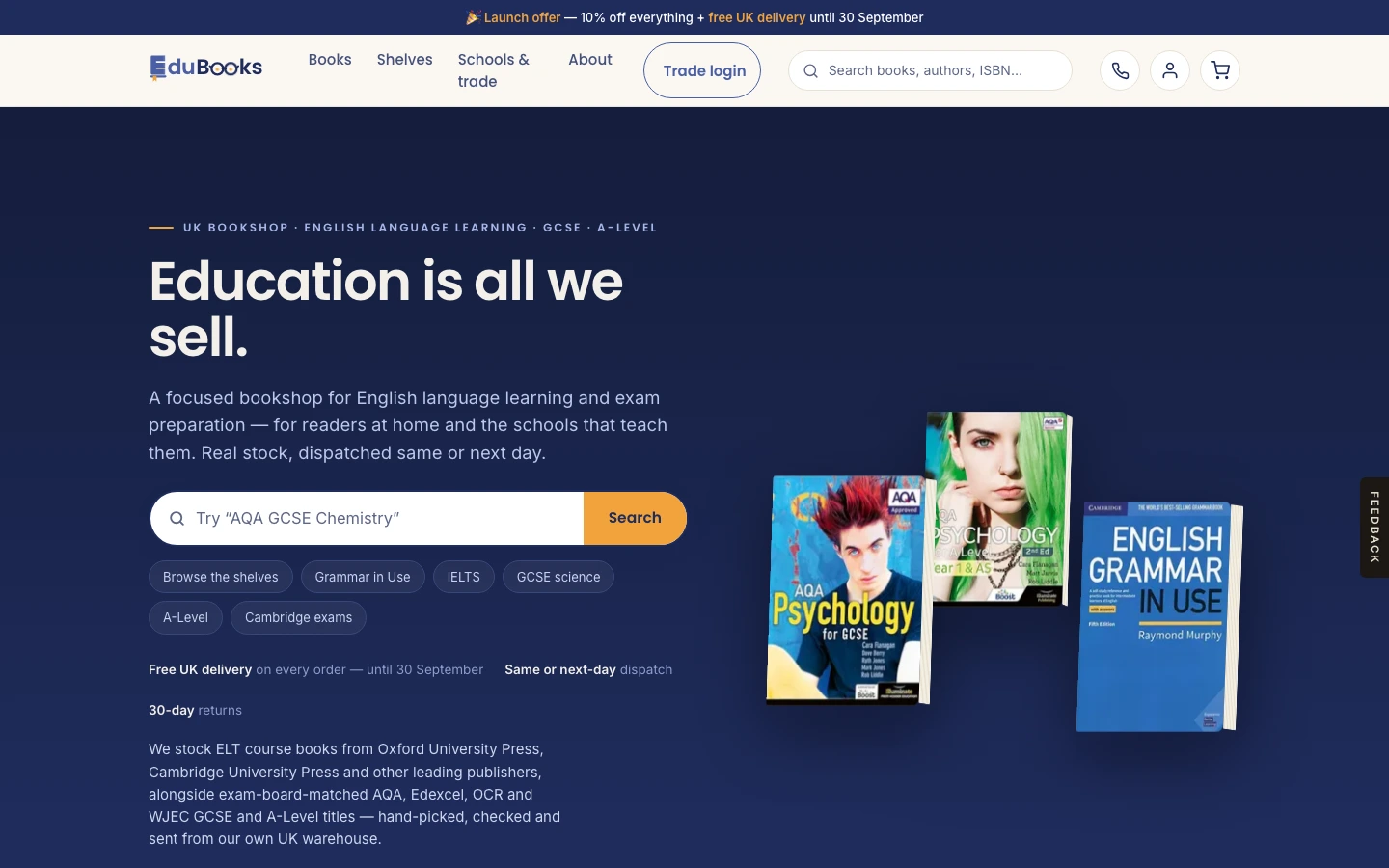 EduBooks educational bookshop, part of a wider warehouse and customer support project