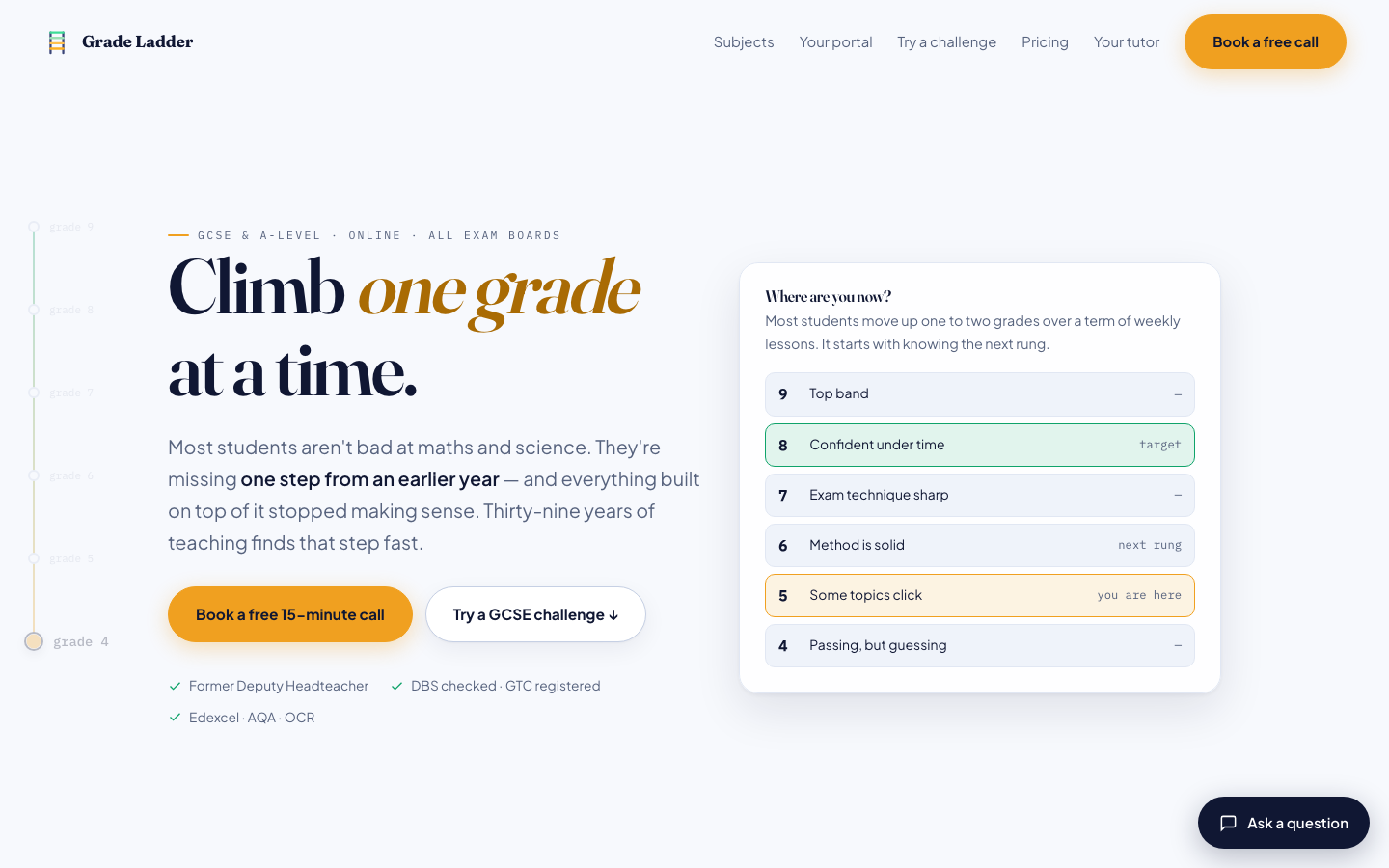 Grade Ladder GCSE tutoring website homepage