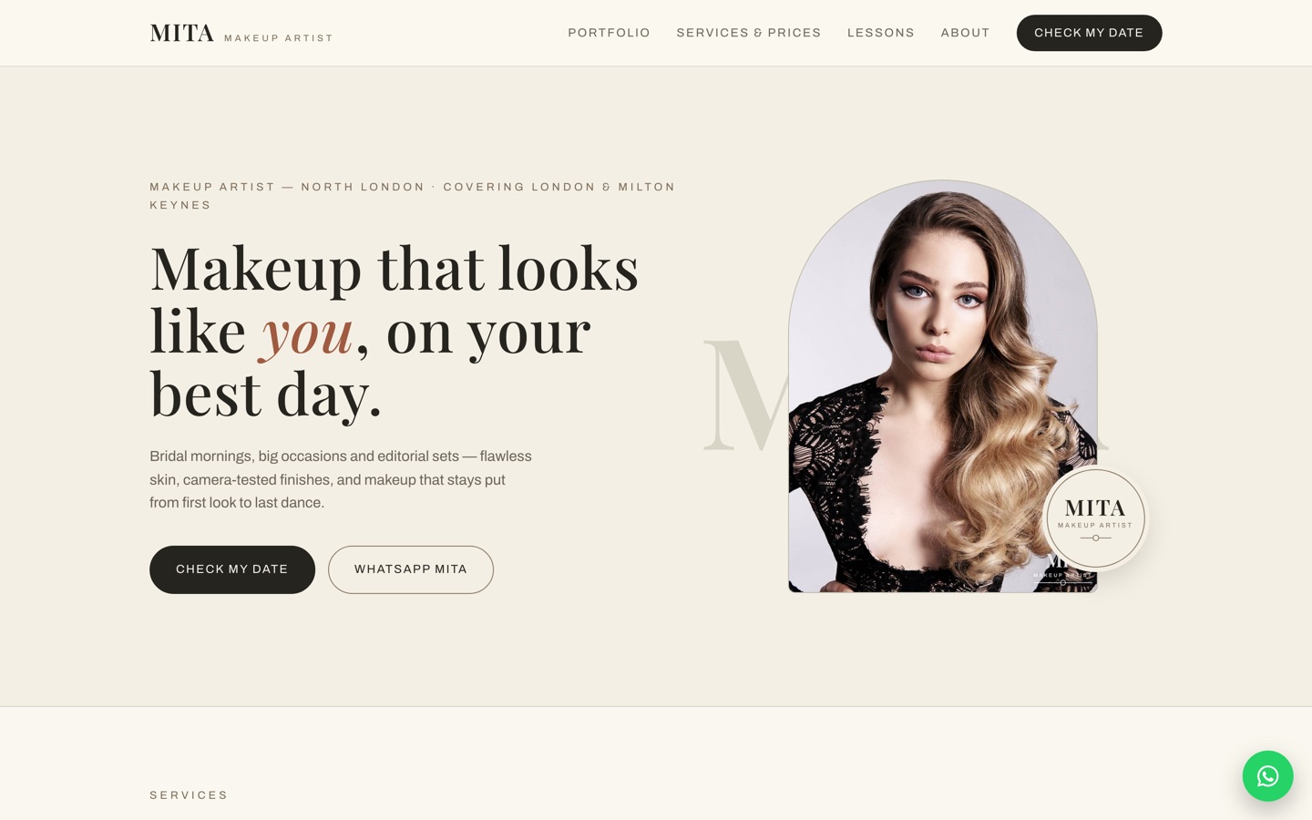 MITA Makeup bridal makeup artist website homepage