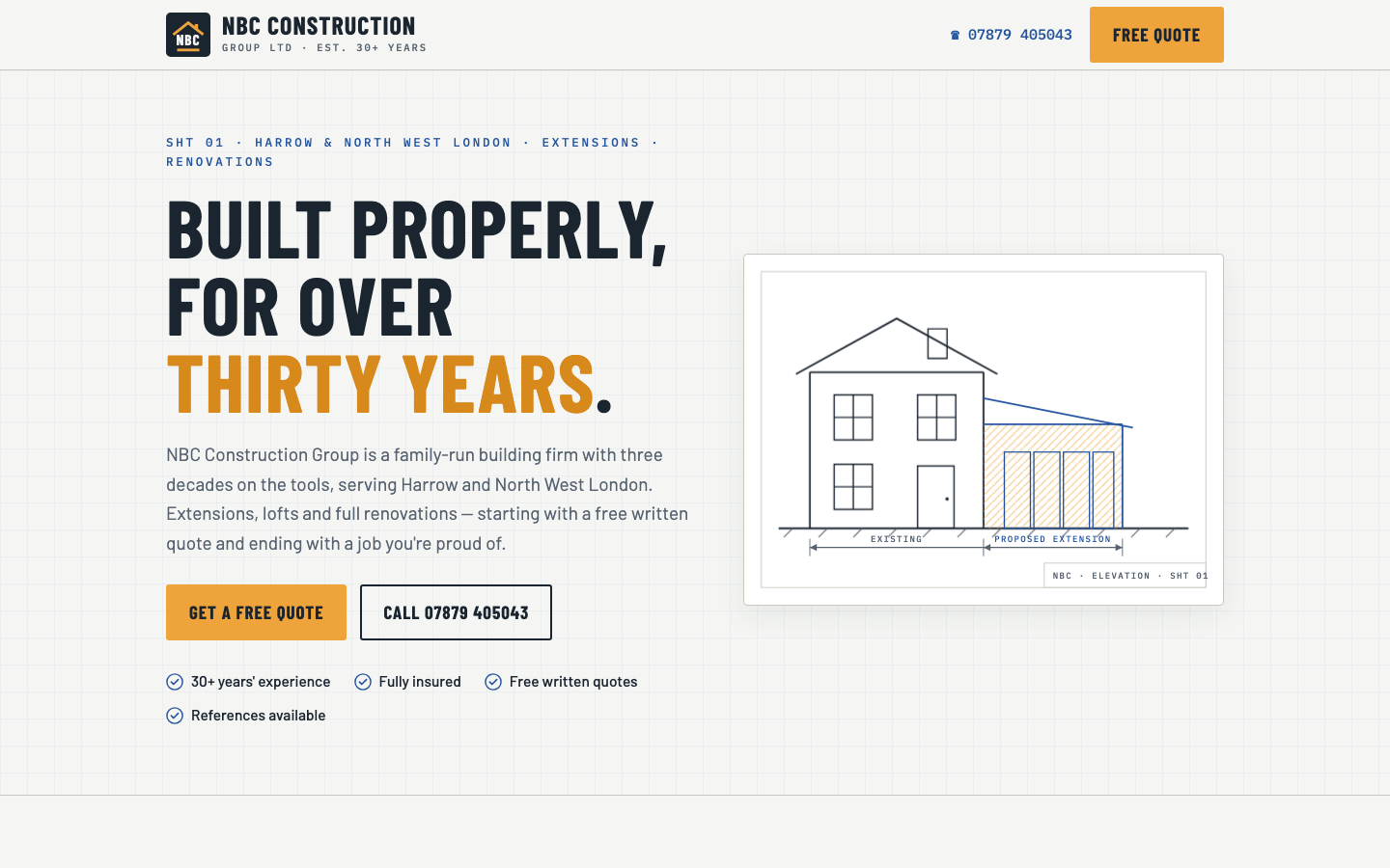 NBC Construction website homepage